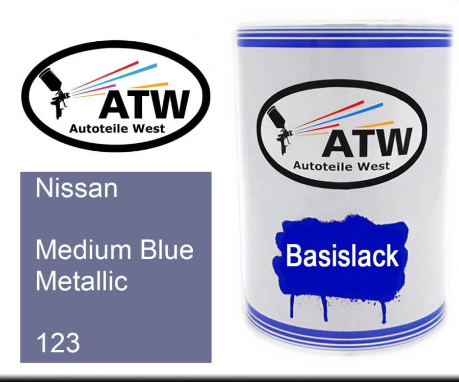 Nissan, Medium Blue Metallic, 123: 500ml Lackdose, von ATW Autoteile West.